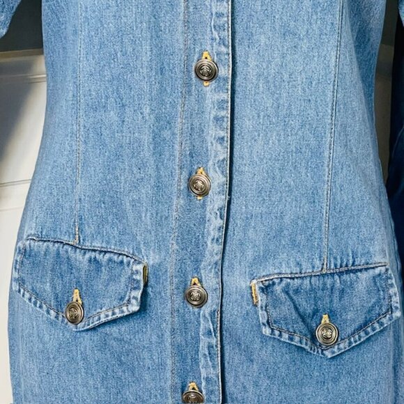 Vintage 90s Button-Up Denim Maxi Dress / Retro 90s Lead Front Button XS/S - Picture 3 of 7
